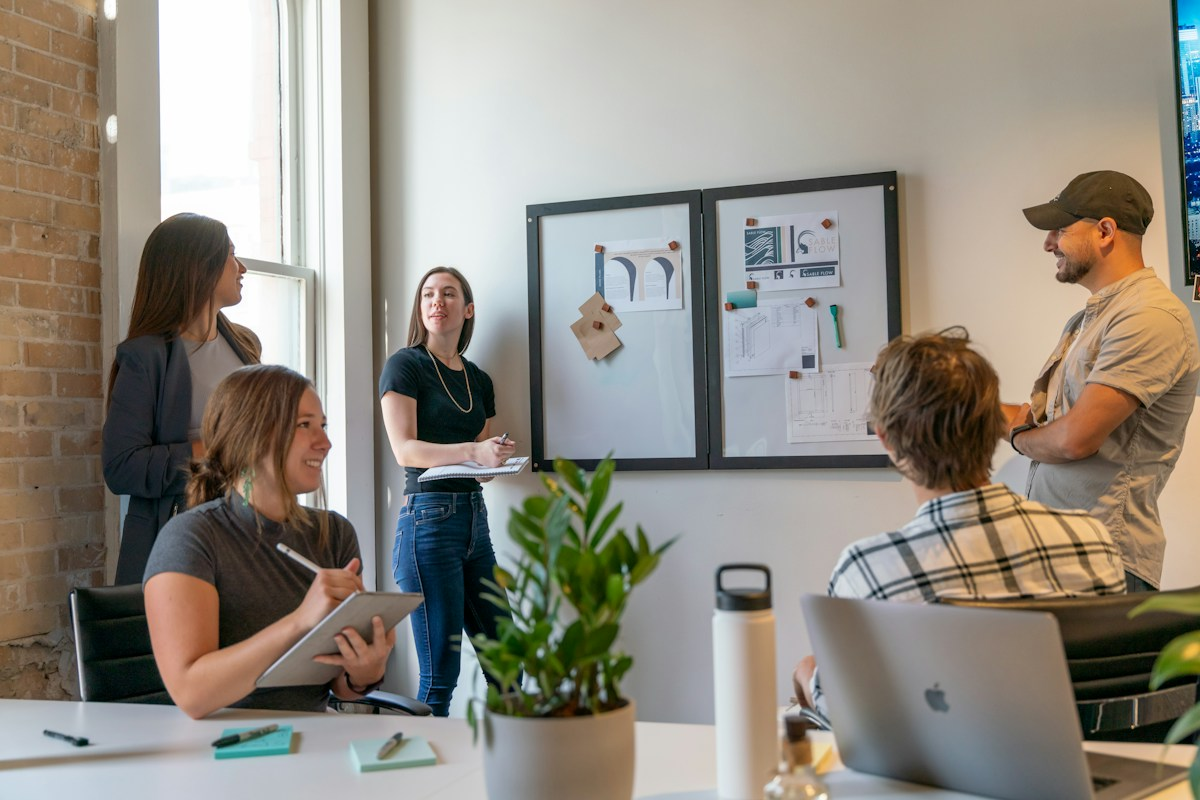 A cross-functional professional team working together