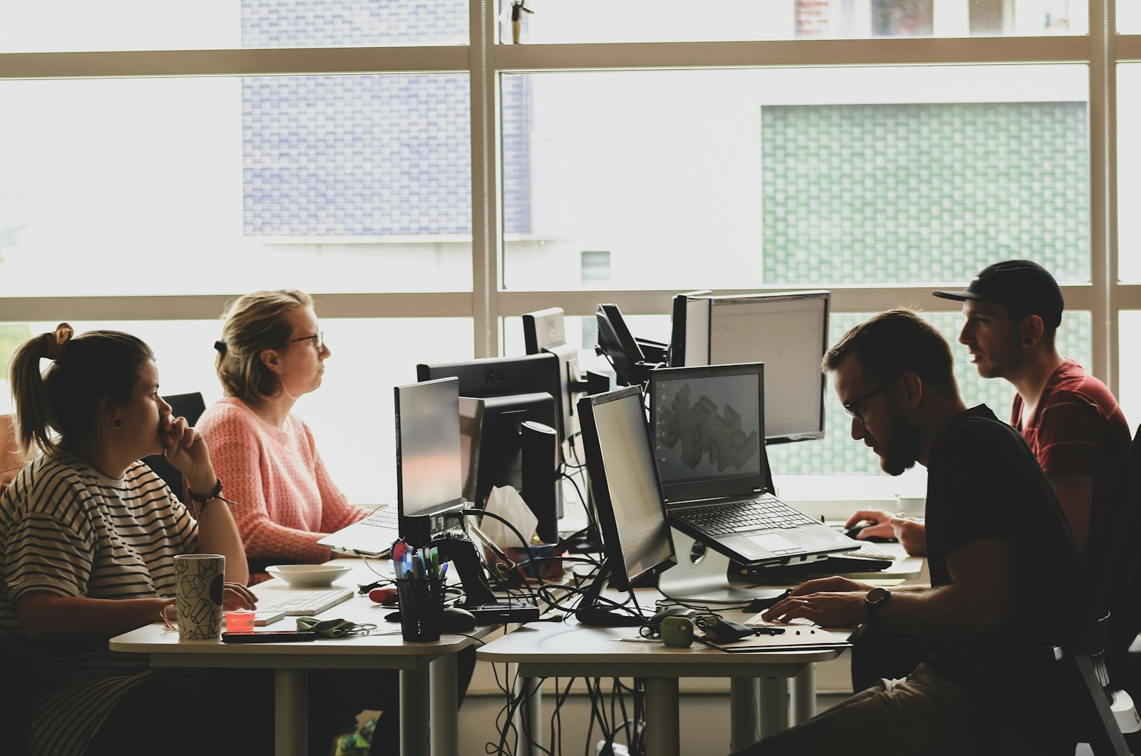 Developers working at collaborative workstations
